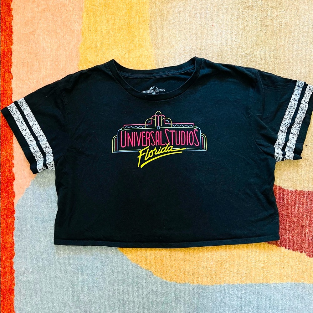 Universal Studios Florida neon black short sleeve crop top size large XL